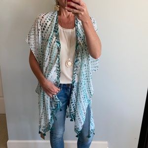 Teal Green Print Boho Kimono
